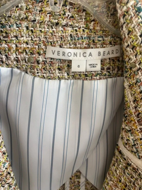 Veronica Beard Multi-Tone Tweed Double-Breasted Blazer with Cream Trim - Picture 2 of 6